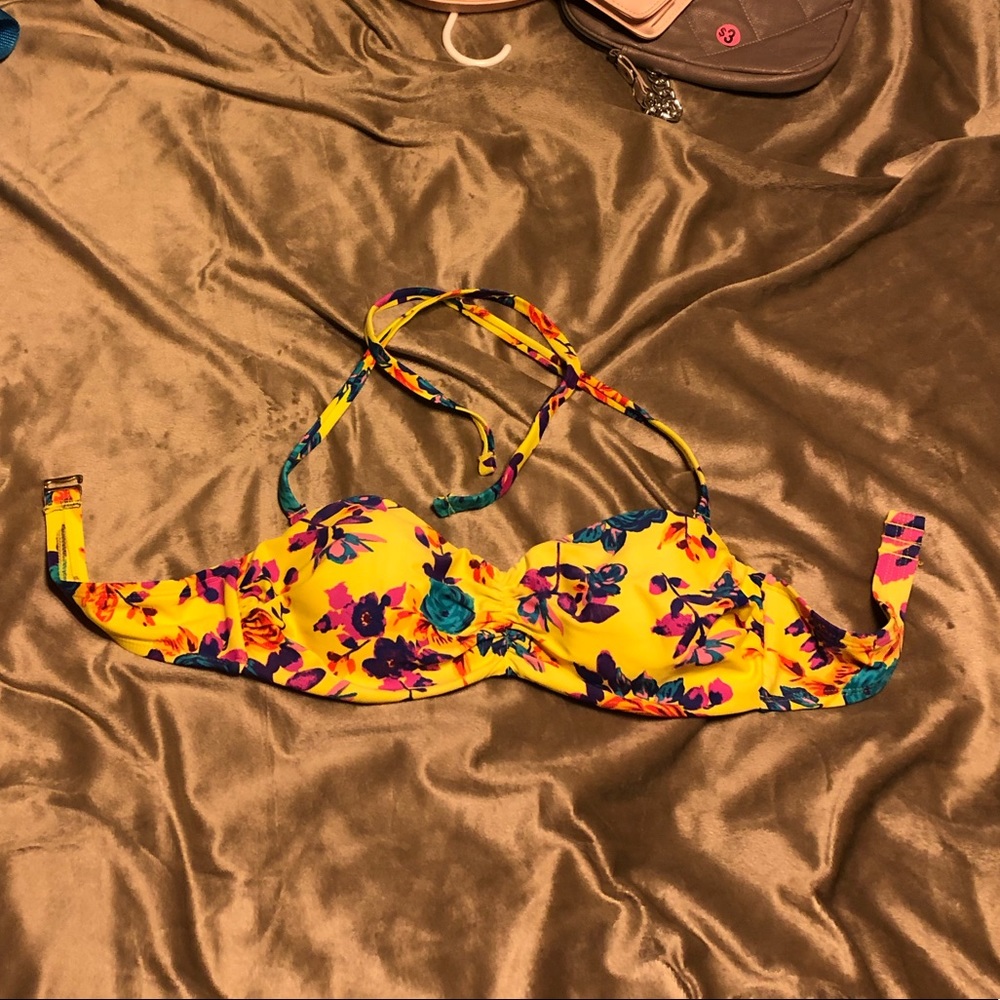 Yellow with flowers bathing suit top
